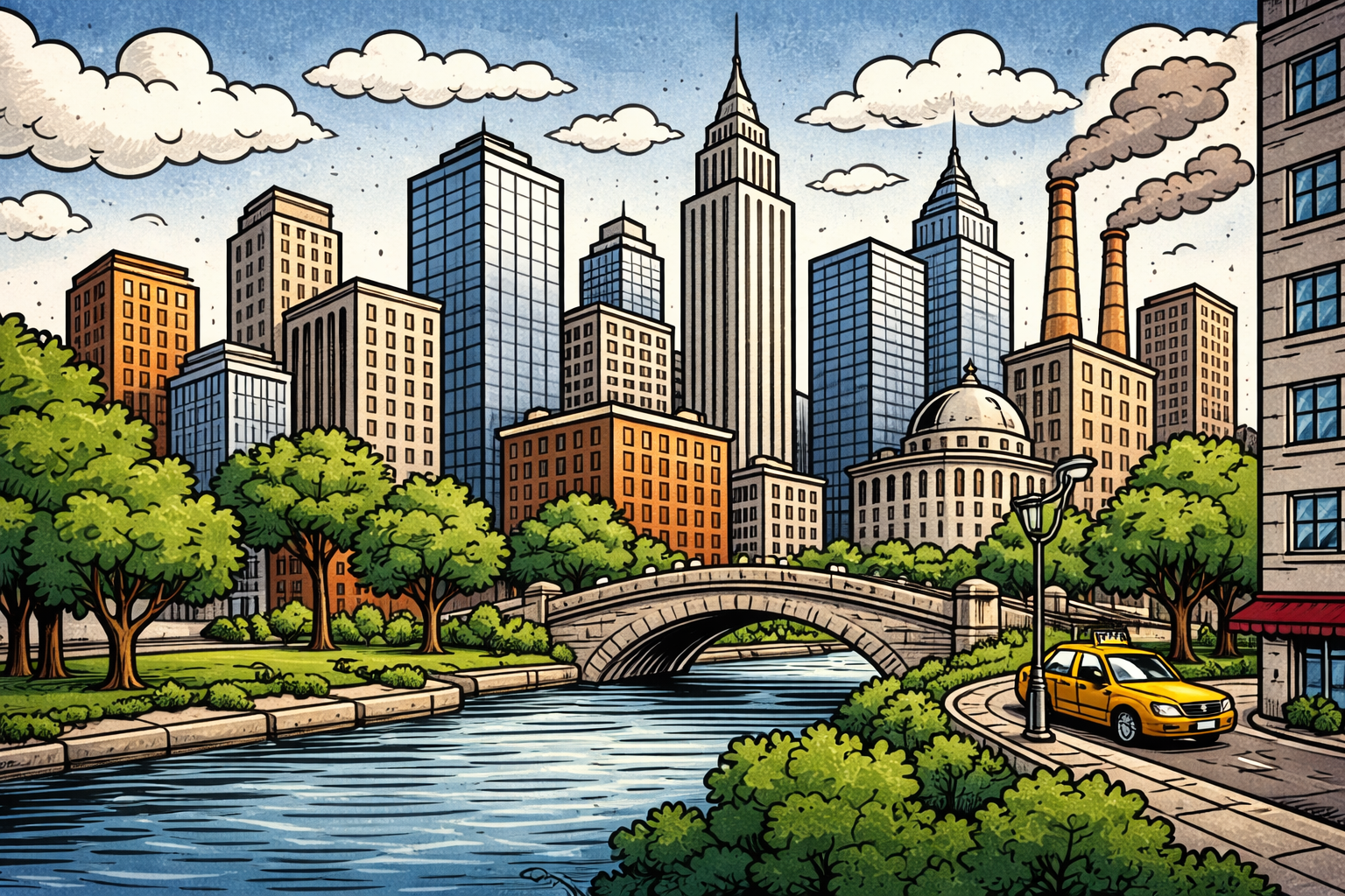 Simple illustrated cityscape symbolizing a Top Investment Bank environment